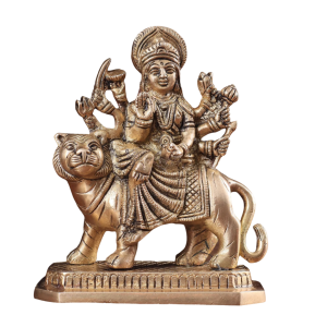 Pure Brass Goddess Durga Sitting on Tiger Idol 5.5" | Divine Strength, Courage & Protection | Intricately Crafted | Eliminate Evil & Grant Blessings | Sacred Decor